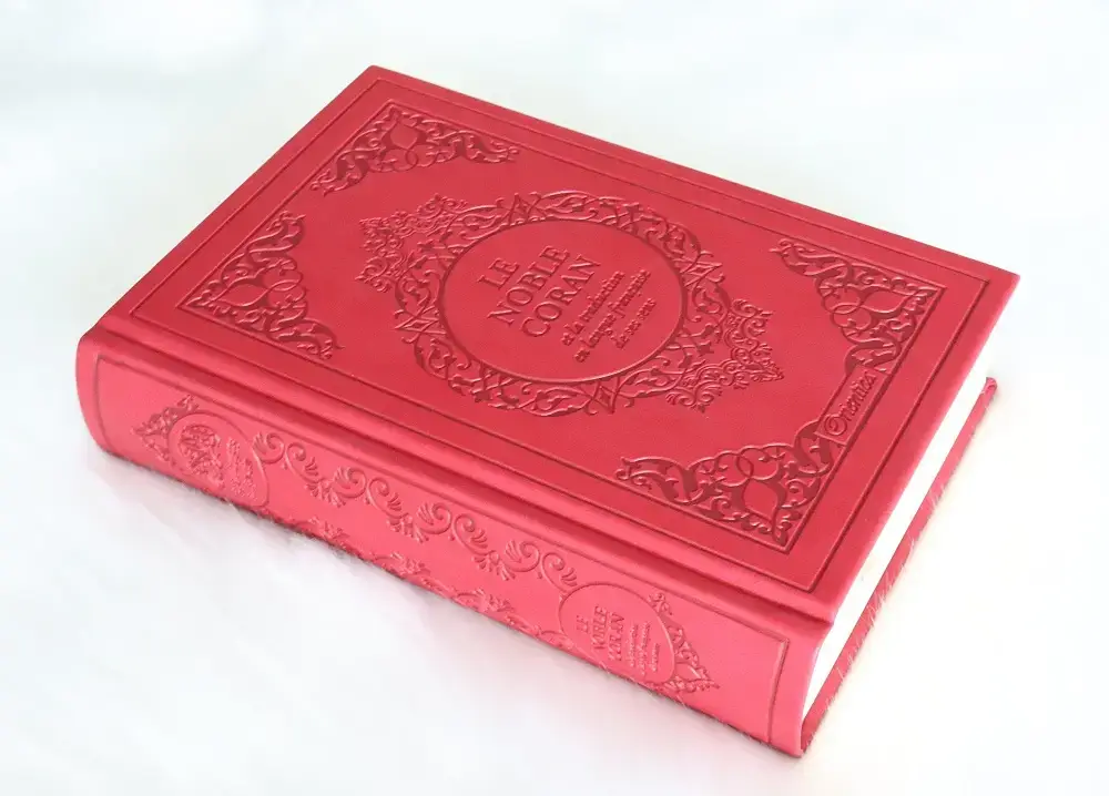 Le Noble Coran et la traduction en langue française de ses sens (bilingue français/arabe) - Edition de luxe couverture cartonnée en cuir rouge bordeaux