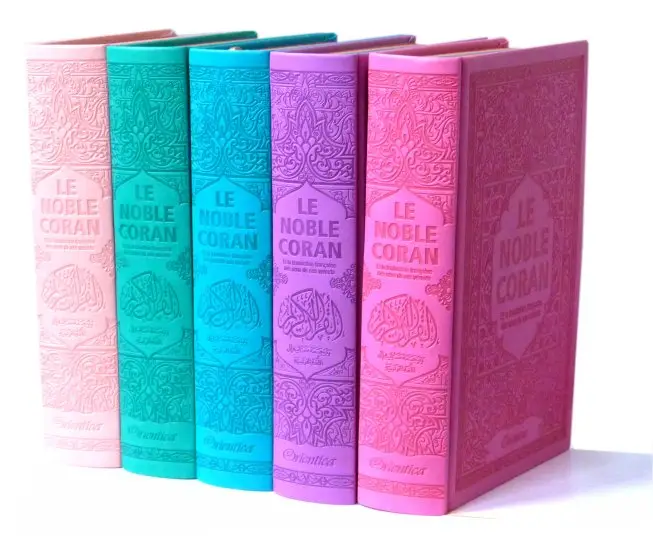 Pack 1 de 5 Corans de luxe en 5 couleurs de couvertures différentes : Le Noble Coran bilingue (français/arabe) avec pages en couleurs d'Arc-en-ciel (Rainbow)
