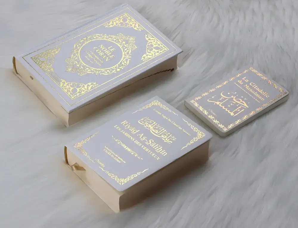Pack Cadeau : Livres bilingues français/arabe Blanc Doré : Le Noble Coran, Riyad As-Salihîn (Le Jardin des Vertueux), La Citadelle du Musulman