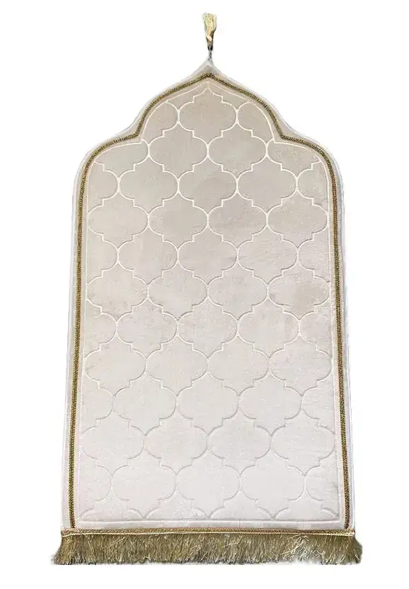 Tapis prière de luxe doré pour adulte sous forme de mosquée (Mihrab) - Couleur blanc cassé