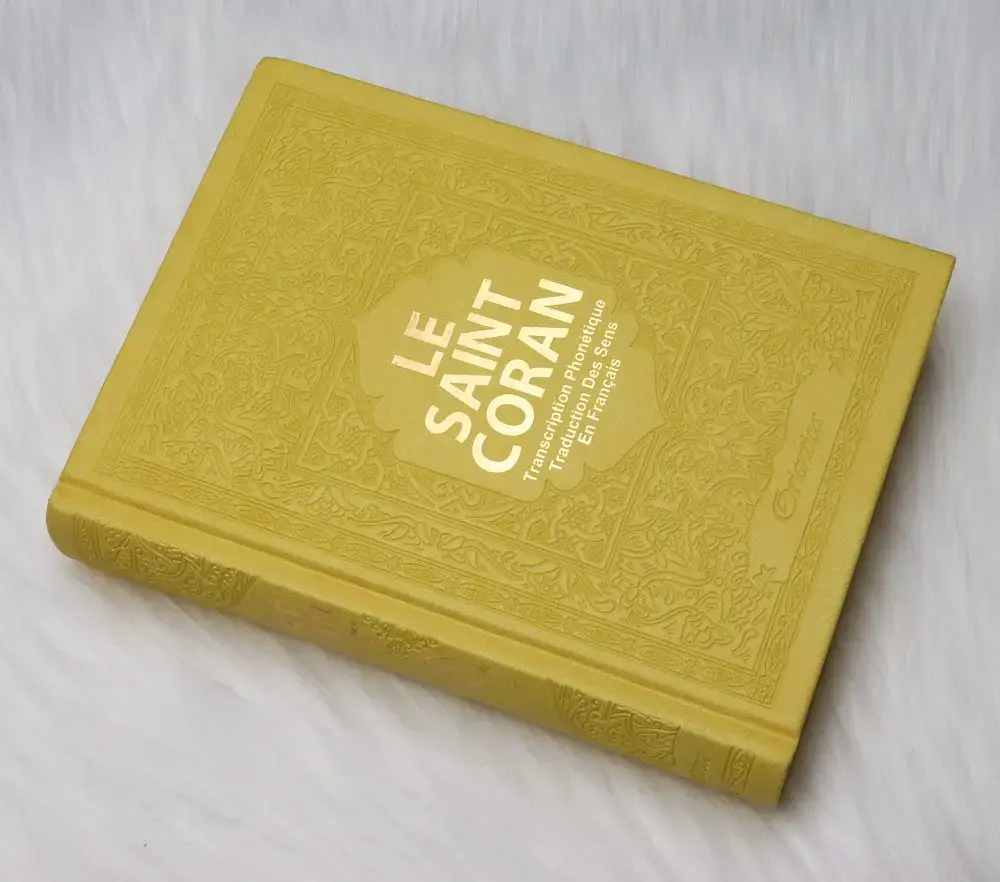 Le Saint Coran - Transcription phonétique (de l'arabe) et Traduction des sens en français - Edition de luxe (Couverture cuir de couleur jaune doré)