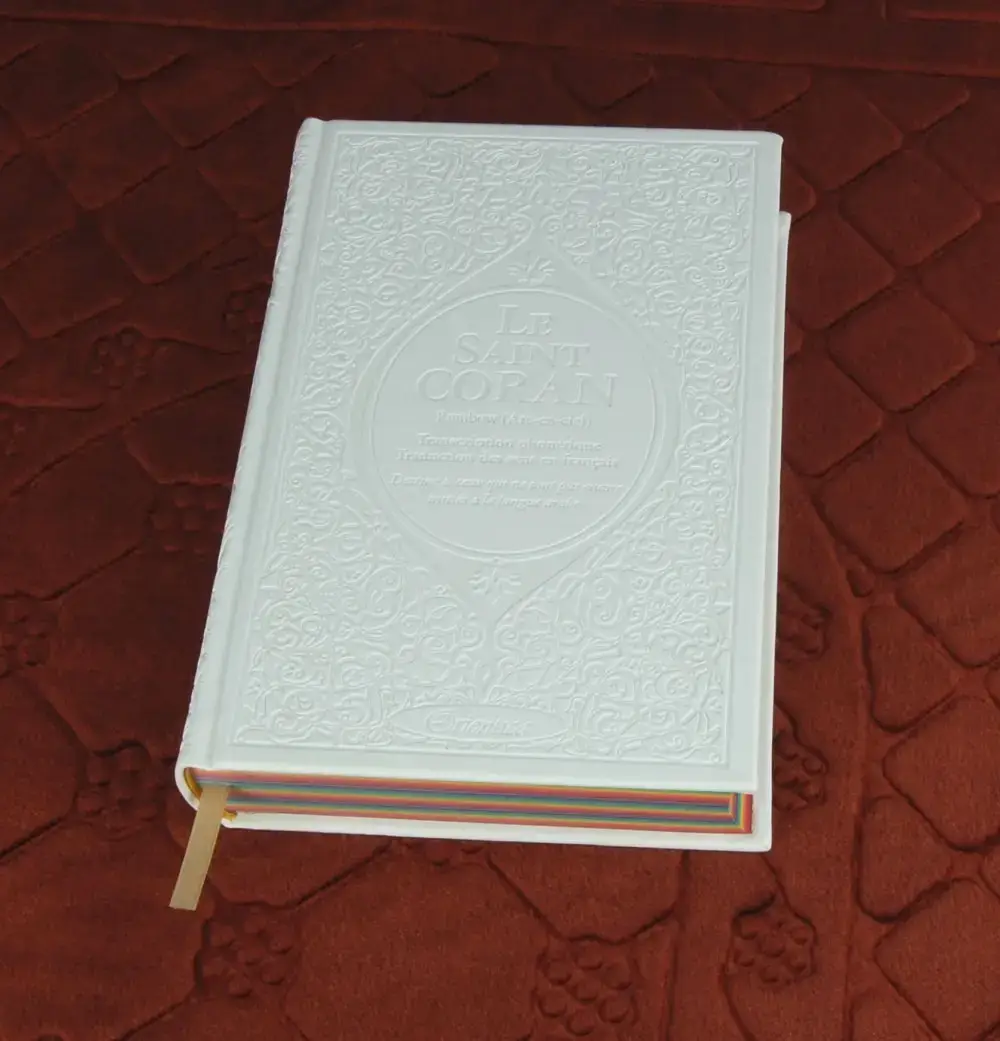 Le Saint Coran Rainbow (Arc-en-ciel) - Français-Arabe avec transcription Phonétique - Blanc - Edition de luxe (Couverture Cuir Blanche)