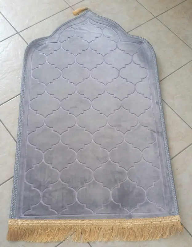 Tapis de prière de luxe doré pour adulte sous forme de mosquée (Mihrab) - Couleur gris argent (Argenté)